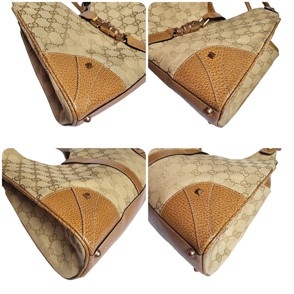 Gucci GG Canvas and Leather Nailhead Jackie Bardot Bag Tan 124407 - Picture 11 of 15